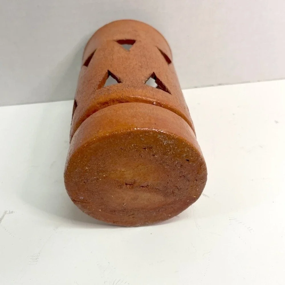 Vintage Chunky Terracotta Ceramic Luminary Triangle Cutout Candle Lantern